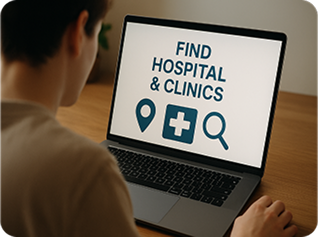 Person looking at laptop with hospital search